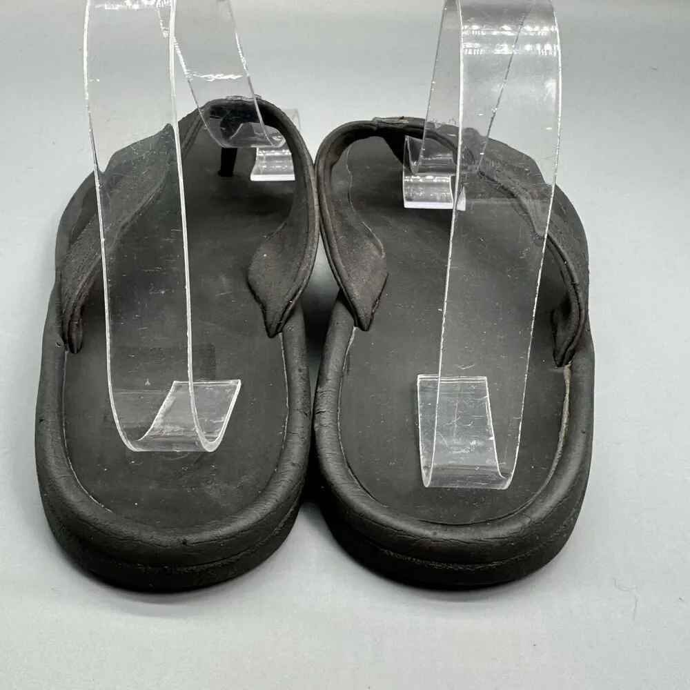 Olukai Ohana Women's Size 8 EUR 38 Flip Flop Thong Black Sandals Leather Shoes